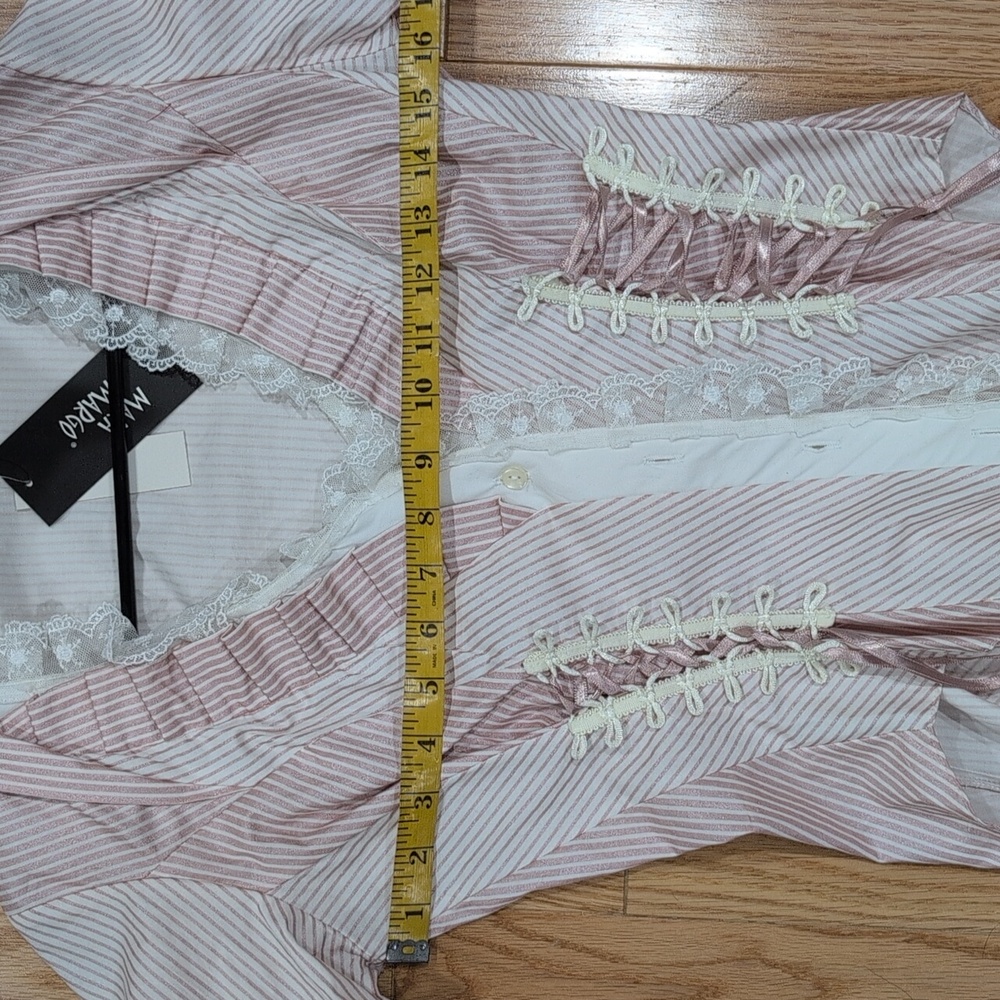 Mara Margo Women's Pink and White Lace-Up Blouse - Picture 7 of 10
